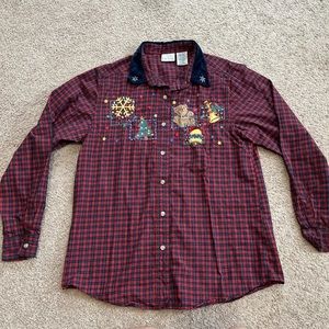 Bobbie Brooks Embroidered Christmas Flannel Shirt